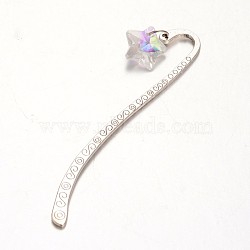 Antique Silver Alloy Star Glass Charm Bookmarks, Clear, 85mm(AJEW-JK00084-01)
