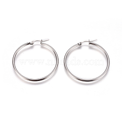 Tarnish Resistant 201 Stainless Steel Hoop Earrings, with 304 Stainless Steel Pin, Hypoallergenic Earrings, Ring Shape, Stainless Steel Color, 38mm, Pin: 0.7x1mm(EJEW-F237-02A-P)