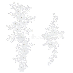 Computerized Embroidery Polyester Patches, Costume Accessories, Appliques, Flower, White, 130~150x297~345x7mm(DIY-BC0005-91)