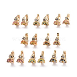 Rainbow Sparkling Cubic Zirconia Hoop Earrings for Girl Women, Lead Free & Nickel Free & Cadmium Free, Real 18K Gold Plated Brass Enamel Earrings, Mixed Color, 11x12x7.5mm, Pin: 0.8mm(EJEW-H126-27G)