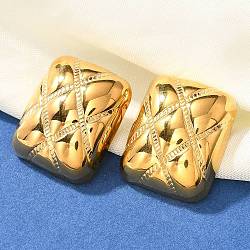 304 Stainless Steel Stud Earrings, Real 18K Gold Plated, Rectangle, 25.5x20.5mm(EJEW-P298-02C-G)