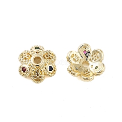 Flower Brass Cubic Zirconia Bead Caps, Cadmium Free & Lead Free, 6-Petal, Long-Lasting Plated, Real 18K Gold Plated, 8x2.5mm, Hole: 1.2mm(KK-S379-16G-C)