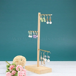 3-Tier Wood Earring Organizer Display Stands, with Golden Tone Iron Bar, Bisque, 7x12x27.5cm(PW-WG61480-01)