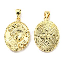 Rack Plating Brass Pendants, Lead Free & Cadmium Free, Long-Lasting Plated, Oval with Human Charm, Real 18K Gold Plated, 22.5x16x5mm, Hole: 6x3mm(KK-D026-20G)