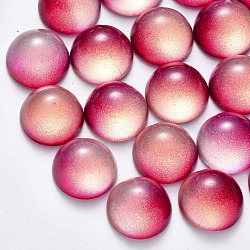 Transparent Spray Painted Glass Cabochons, with Glitter Powder, Half Round/Dome, Fuchsia, 18x9mm(GLAA-S190-013C-F02)