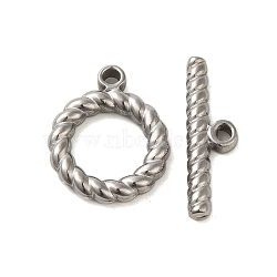 Non-Tarnish 304 Stainless Steel Toggle Clasps, Round, Stainless Steel Color, Ring: 19x16x3mm, Hole:1.6mm, Bar: 7x23x3mm Hole: 8mm(STAS-Q324-06P)