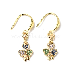 Colorful Cubic Zironia Clover Dangle Earrings, Rack Plating Brass Jewelry for Women, Golden, 32mm, Pin: 0.9mm(EJEW-B017-19G)