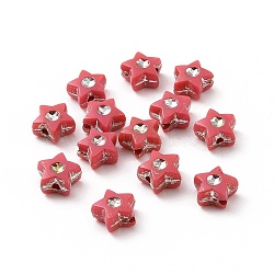 Plating Acrylic Beads, Silver Metal Enlaced, Star, Crimson, 8.5x9x5mm, Hole: 1.5mm, about 2800pcs/500g(OACR-C013-05)