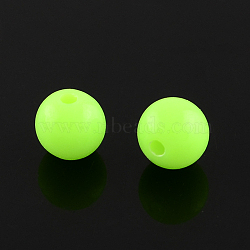 Fluorescent Acrylic Beads, Round, Green Yellow, 10mm, Hole: 2mm, about 850pcs/500g(MACR-R517-10mm-02)