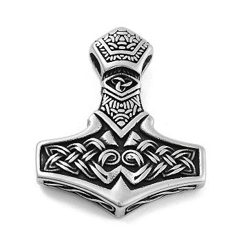 Viking 304 Stainless Steel Pendants, Mjolnir Thor Hammer Charm, Antique Silver, 41x34.5x7mm, Hole: 4.5mm