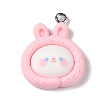 Opaque Resin Pendants, Cartoon Charms with Platinum Plated Iron Loops, Rabbit, 26x20.5x6.5mm, Hole: 2mm