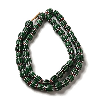 Handmade Lampwork Beads, Rondelle, Dark Green, 9~14x8~13mm, Hole: 2mm, about 53~61pcs/strand, 25~25.98''(63.5~66cm)