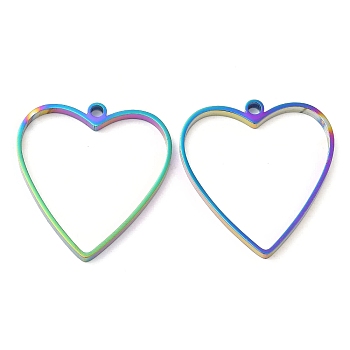 304 Stainless Steel Open Back Bezel Heart Pendants, For DIY UV Resin, Epoxy Resin, Pressed Flower Jewelry, Rainbow Color, 32x30x3mm, Hole: 2.2mm, Inner Diameter: 26x28mm