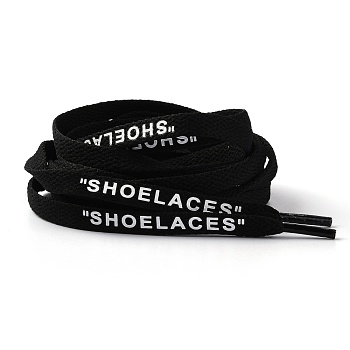 Polyester Flat Custom Shoelace, Flat Sneaker Shoe String with Word, for Kids and Adults, Black, 1200x9x1.5mm, 2pcs/Pair