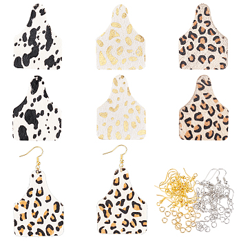 DIY Bottle Dangle Earring Making Kit, Including Leopard Print Pattern Cowhide Leather Pendants, Brass Earring Hooks, Mixed Color, 88Pcs/box