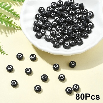 Opaque Acrylic Horizontal Hole Beads, with Enamel, Flat Round, Letter C, 7x4mm, Hole: 1.5mm