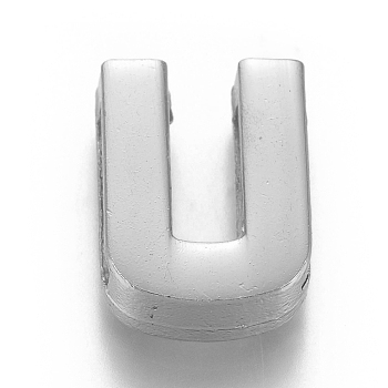 Alloy Slide Charms, Letter U, 12.5x9.5x4mm, Hole: 1.5x8mm