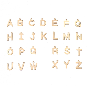 201 Stainless Steel Charms, Golden, Random Mixed Letters, 12x6~10.1x0.5~0.7mm, Hole: 1.2~1.4mm, 26pcs/set