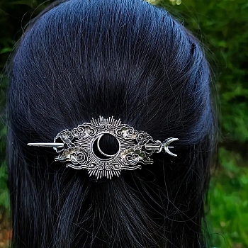 Alloy Hair Cuff Pin, Hair Sticks for Women or Girls, Antique Silver, 90x35mm