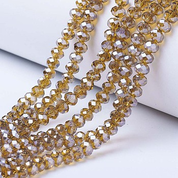 Electroplate Glass Beads Strands, Pearl Luster Plated, Faceted, Rondelle, Dark Goldenrod, 6x5mm, Hole: 1mm, about 83~85pcs/strand, 38~39cm