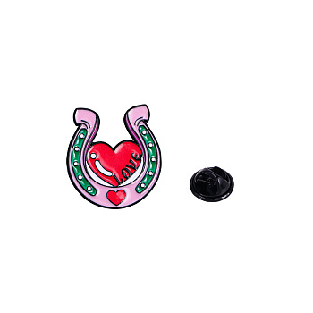 Valentine's Day Badges, Alloy Enamel Pins, Cute Cartoon Brooch, Clothes Decorations Bag Accessories for Women, Horse Shoe, 27x25mm