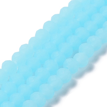 Imitation Jade Solid Color Glass Beads Strands, Faceted, Frosted, Rondelle, Cyan, 3mm, Hole: 1mm