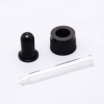 Straight Tip Glass Droppers, with Rubber Bulb and Screw Cap, for Glass Essential Oils Dropper Bottles, Black, 73.5x21mm, Capacity: 10ml