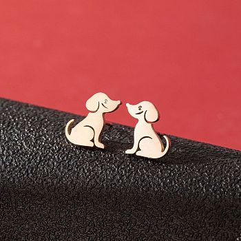Stainless Steel Dog Stud Earrings, Left and Right, Rose Gold, 60x40mm
