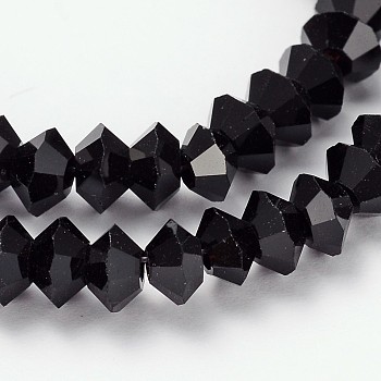 Faceted Bicone Glass Bead Strands, Black, 5x3mm, Hole: 1mm, about 99pcs/strand, 11.8 inch