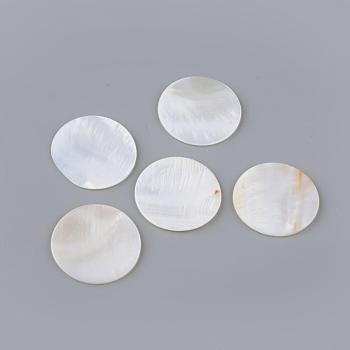 Freshwater Shell Cabochons, Flat Round, Creamy White, 30x2mm