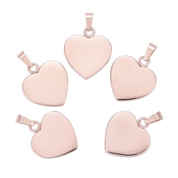 Ion Plating(IP) Fashionable 304 Stainless Steel Stamping Blank Tag Pendants, Heart, Rose Gold, 23~25x22x4mm, Hole: 3x6mm