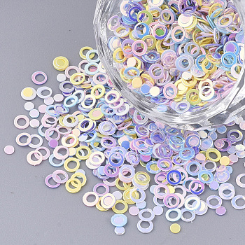 Ornament Accessories, PVC Plastic Paillette/Sequins Beads, Flat Round & Round Ring, Mixed Color, 2~3x0.4mm, Hole: 1.8mm