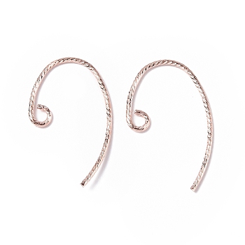 Brass Earring Hooks, with Horizontal Loops, Rose Gold, 20x12x1mm, Hole: 2mm, 18 Gauge, Pin: 1mm