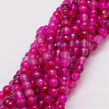 Natural Agate Bead Strands, Dyed, Faceted, Round, Camellia, 8mm, Hole: 1mm, about 47pcs/strand, 14 inch