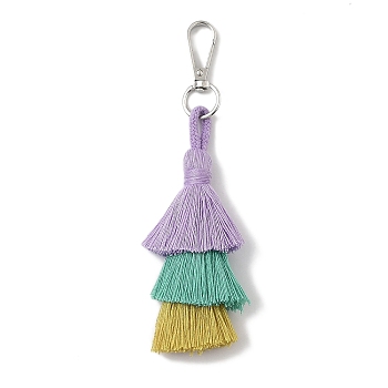 Handmade Macrame Nylon Thread Pendant Decorations, Alloy Clasps Charms for Bag or Keychain Ornaments, Lilac, 140mm