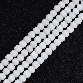 Electroplate Frosted Glass Beads Strands, Round, Creamy White, 5x4mm, Hole: 1mm, about 98~102Pcs/strand, 16.14 inch~16.54 inch(41~42cm)