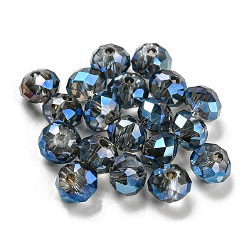 Transparent Electroplate Glass Beads, Faceted, Rondelle, Royal Blue, 6x4.5mm, Hole: 1.2mm, 100pcs/bag