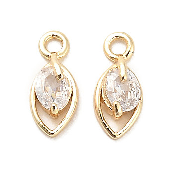 Brass Micro Pave Clear Cubic Zirconia Charms, Horse Eye, Real 18K Gold Plated, 9.5x4.5x2.5mm, Hole: 1.2mm
