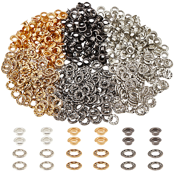 300 Sets 3 Colors Brass Rhinestone Grommet Eyelet Findings, for Bag Accessories, Mixed Color, 10.5x4.5mm, Hole: 6mm & 12x2mm, Hole: 6.5mm, 2pcs/set, 100 sets/color