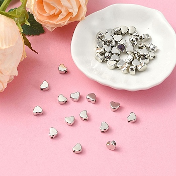 CCB Plastic Beads, Heart, Platinum, 6x7x3.5mm, Hole: 1.8mm