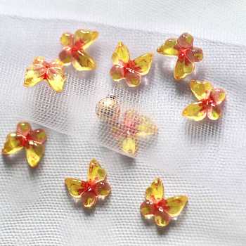 Transparent Flat Back Resin Rhinestone Cabochons, Butterfly, Orange, 9.5x9x2mm