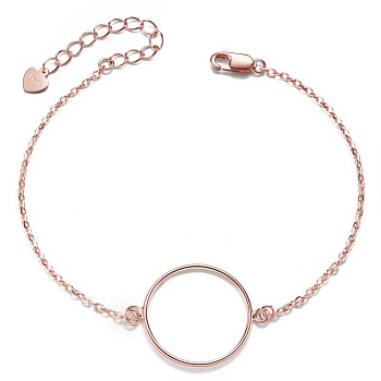 SHEGRACE Simple Design 925 Sterling Silver Bracelet, with Circle, Rose Gold, 6-1/4 inch(16cm)