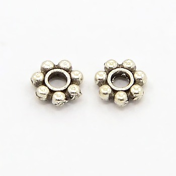 Tibetan Style Alloy Daisy Spacer Beads, Lead Free & Cadmium Free, Snowflake, Antique Silver, 4x1.5mm, Hole: 1mm, about 1492pcs/100g