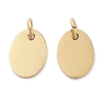 304 Stainless Steel Stamping Blank Tag Pendants, with Jump Ring, Oval Charm, Real 14K Gold Plated, 11x8x1.3mm, Hole: 3mm
