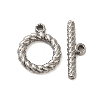 304 Stainless Steel Toggle Clasps, Round, Stainless Steel Color, ring: 19x16x3mm, hole:1.6mm, rod: 7x23x3mm hole: 8mm