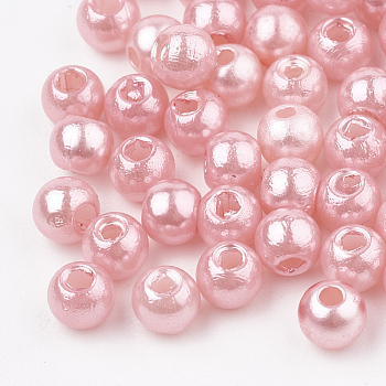 ABS Plastic Beads, Imitation Pearl , Round, Pink, 4x3.5mm, Hole: 1.5mm, about 15000pcs/500g