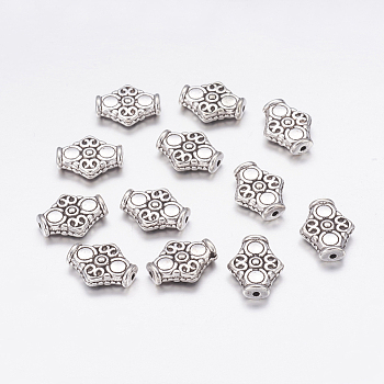Tibetan Style Alloy Beads, Rhombus, Cadmium Free & Nickel Free & Lead Free, Antique Silver, 15x12.5x4.5mm, Hole: 1.5mm