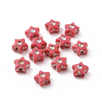 Plating Acrylic Beads, Silver Metal Enlaced, Star, Crimson, 8.5x9x5mm, Hole: 1.5mm, about 2800pcs/500g