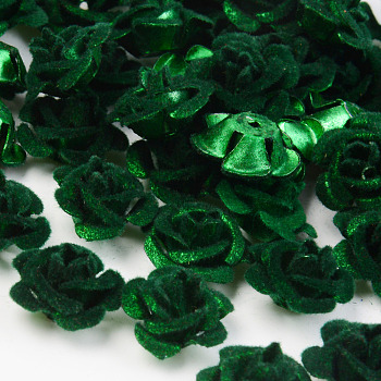 Flocky Aluminum Beads, Rose Flower, Green, 15x15x9mm, Hole: 1.4mm, about 1000pcs/bag