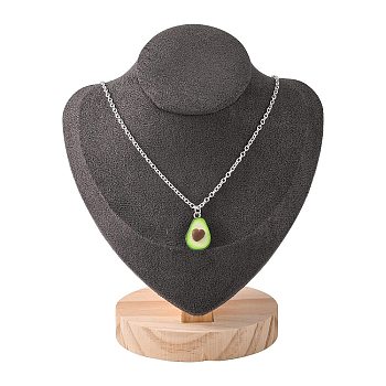 Necklace Bust Display Stand, with Wood Base, Microfiber Cloth and Card Paper, Gray, 14.3x17.4cm